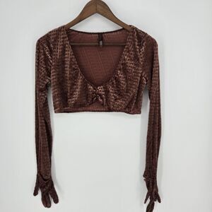Skims Bronze Velvet Logo Crop Top Large